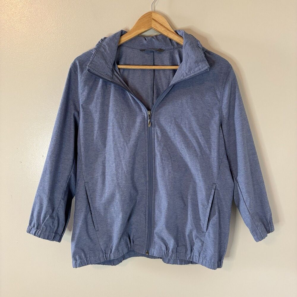 North Face Womens Full Zip Jacket 3/4 Sleeve Blue Packable Hood Sz XL